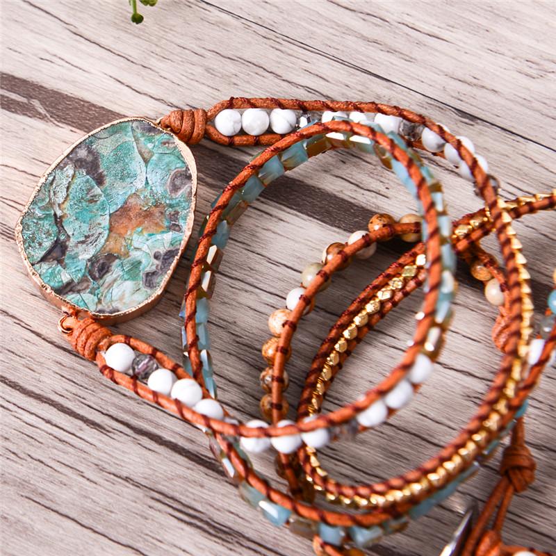 5 Layer Turquoise Jasper Stone  Leather Wrap Bracelet