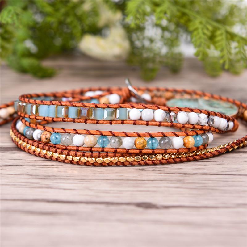 5 Layer Turquoise Jasper Stone  Leather Wrap Bracelet