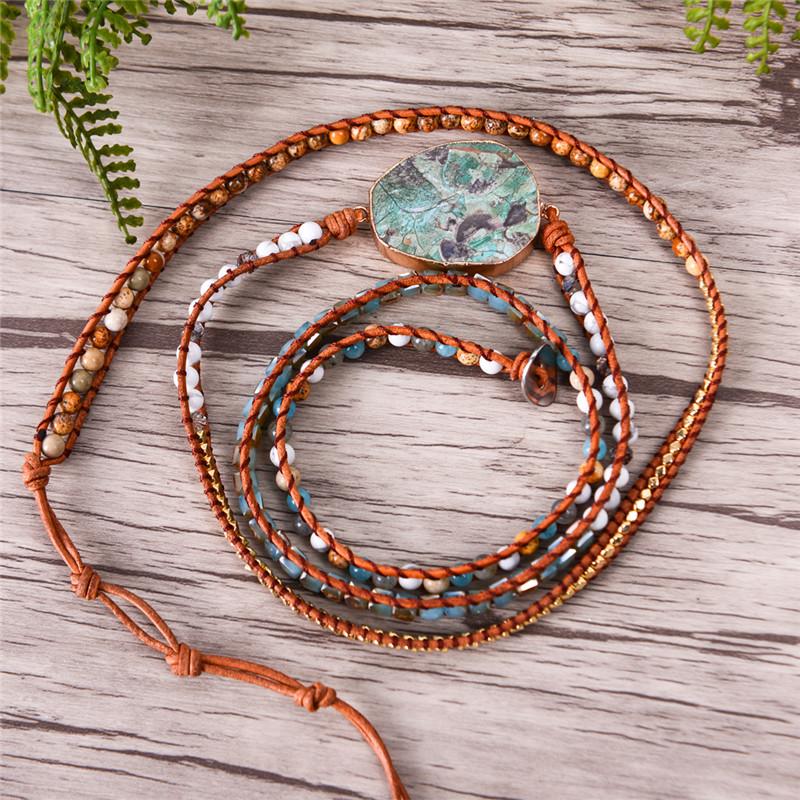 5 Layer Turquoise Jasper Stone  Leather Wrap Bracelet