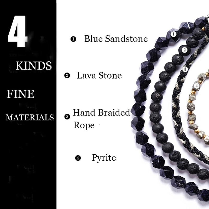 Blue Sandstone ,Lava Stone, Braid & Pyrite Stone 'NEVER GIVE UP' Spartan Spirit Wrap Bracelet