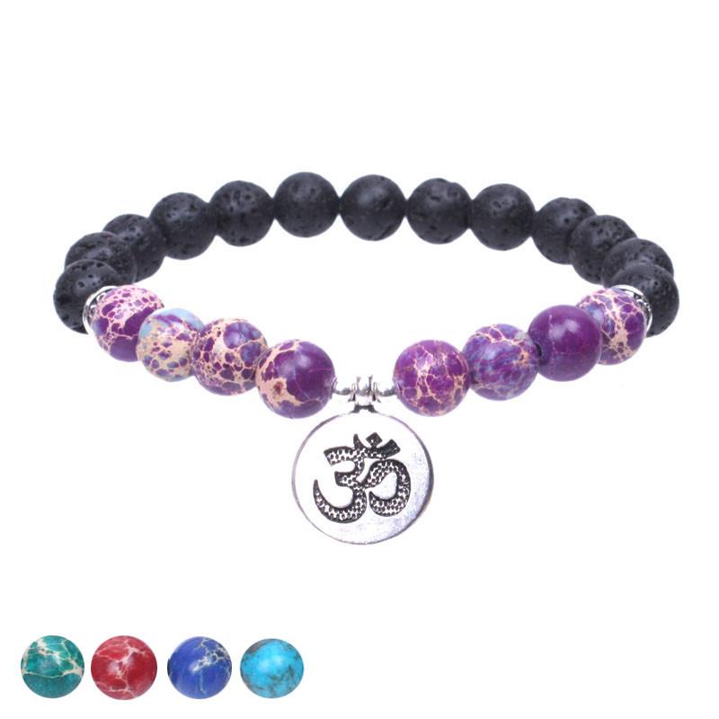 Lava stone Tibetan silver OM charm Energy Bracelet