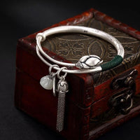 Thumbnail for Ethnic Thai Silver Buddhist Lotus & Jade 'ENLIGHTENMENT' Bangle