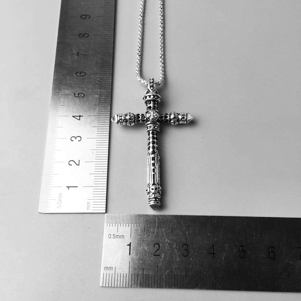 Silver & Zirconia Men's Skull Cross Pendant Necklace