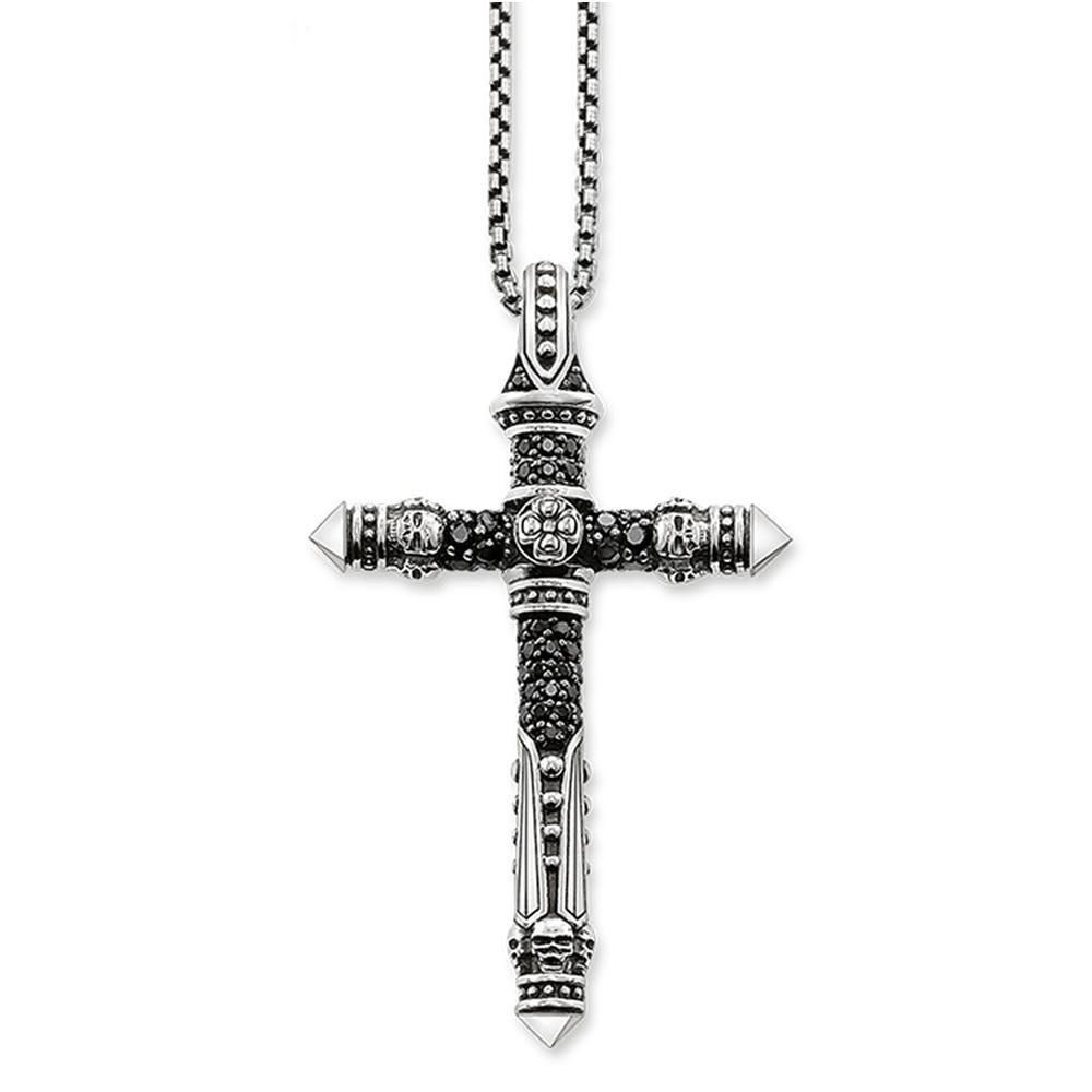 Silver & Zirconia Men's Skull Cross Pendant Necklace