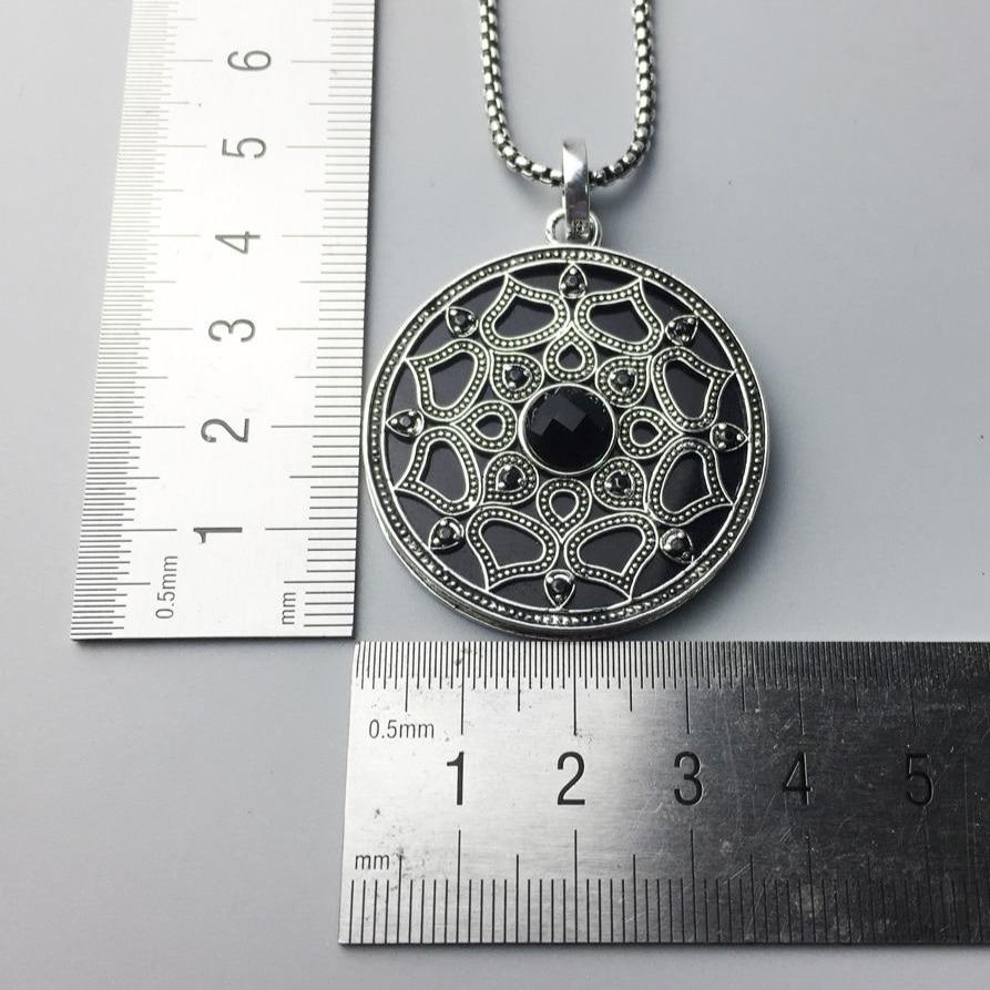 Silver & Zirconia Black Lotus Pendant Necklace