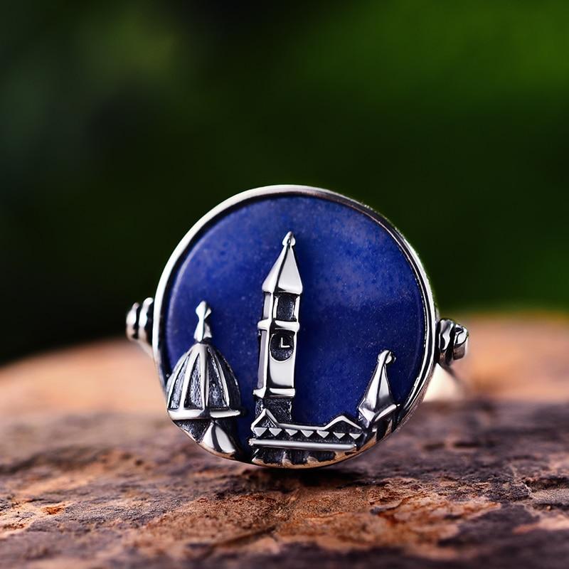 Sterling Silver& Natural Blue Aventurine Stone- Florence Cathedral Ring