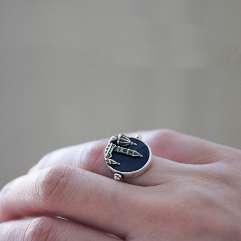 Sterling Silver& Natural Blue Aventurine Stone- Florence Cathedral Ring