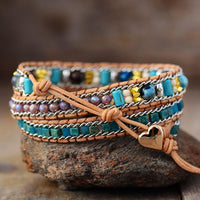 Thumbnail for Love Key Blue Opal Heart Wrap Bracelet