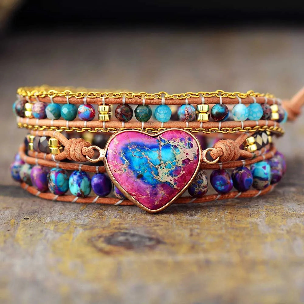 Love Together Heart Jasper Wrap Bracelet