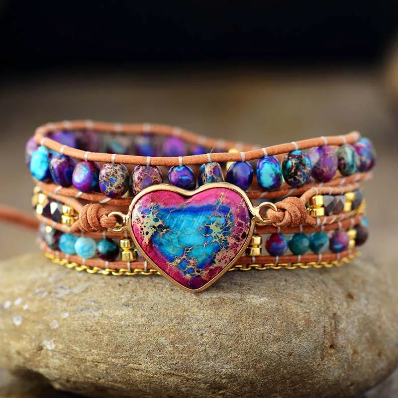 Love Together Heart Jasper Wrap Bracelet