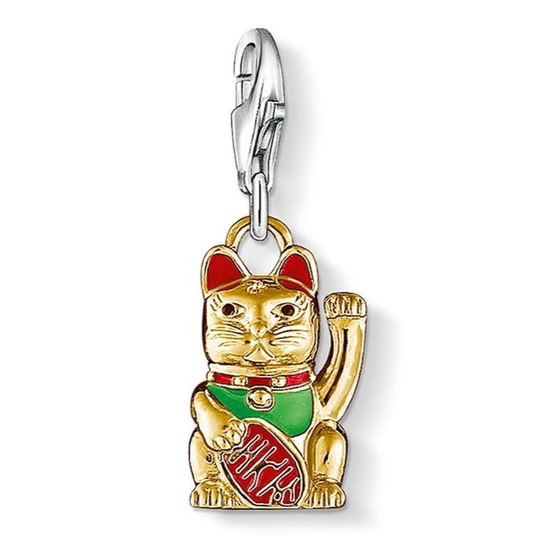 Silver & Zirconia Gold Maneki Neko 'BECKONING CAT' Charm