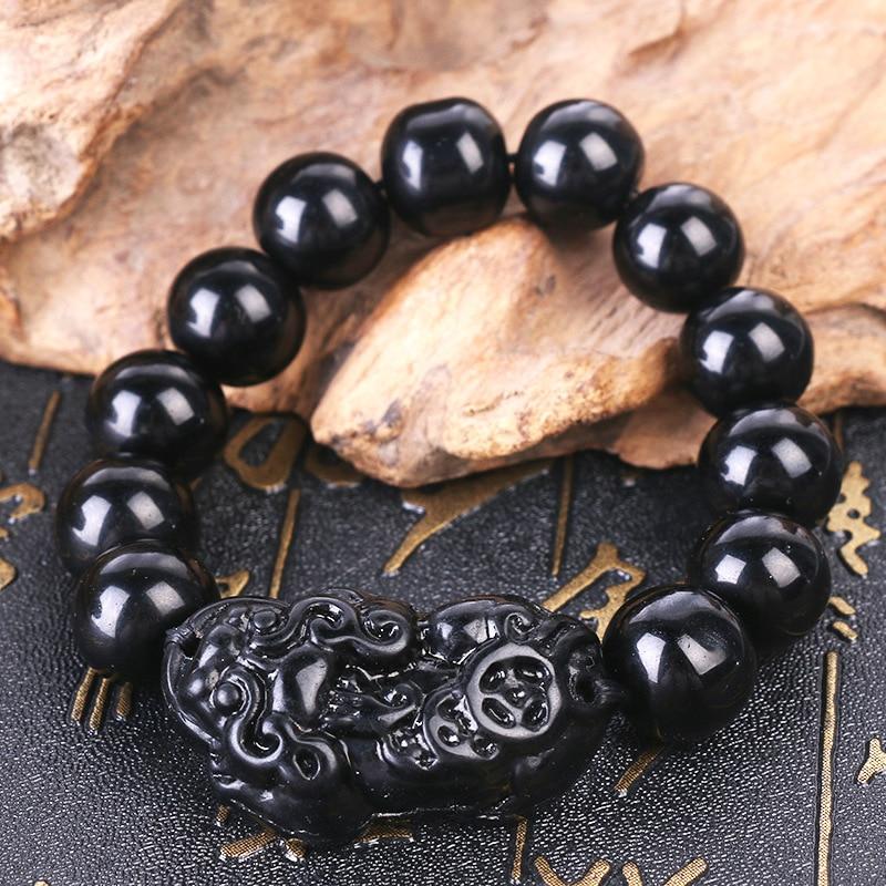 Natural Black Obsidian  & Feng Shui Fav -PIXIU LUCK ATTRACTING  Bracelet