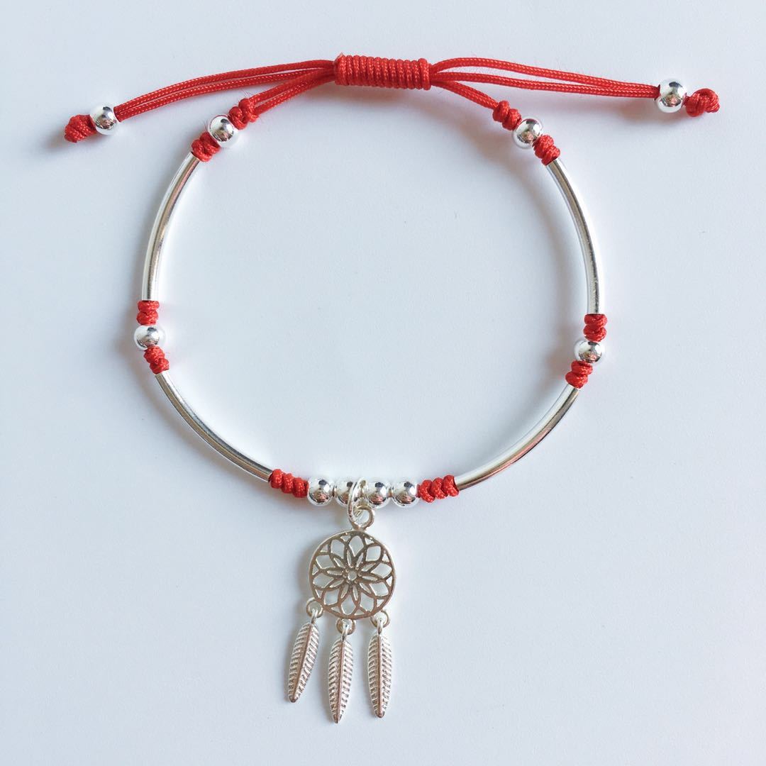 925 Sterling Silver DREAM CATCHER & Red Rope Bracelet