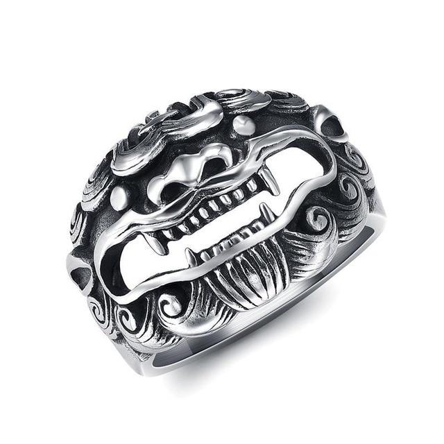 Stainless Steel Lucky Qilin Lion- GOOD OMEN Ring-US Sizes 7-13