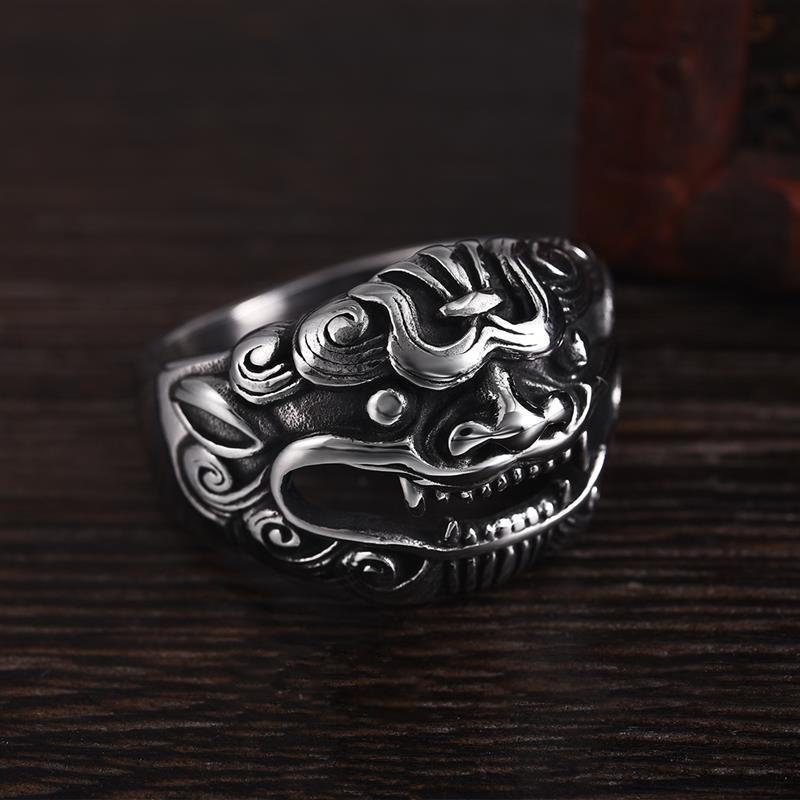 Stainless Steel Lucky Qilin Lion- GOOD OMEN Ring-US Sizes 7-13