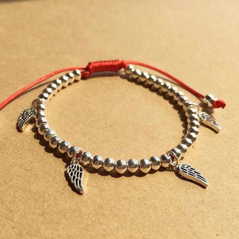 925 Sterling Silver & Red Rope GUARDIAN ANGEL Wings Bracelet