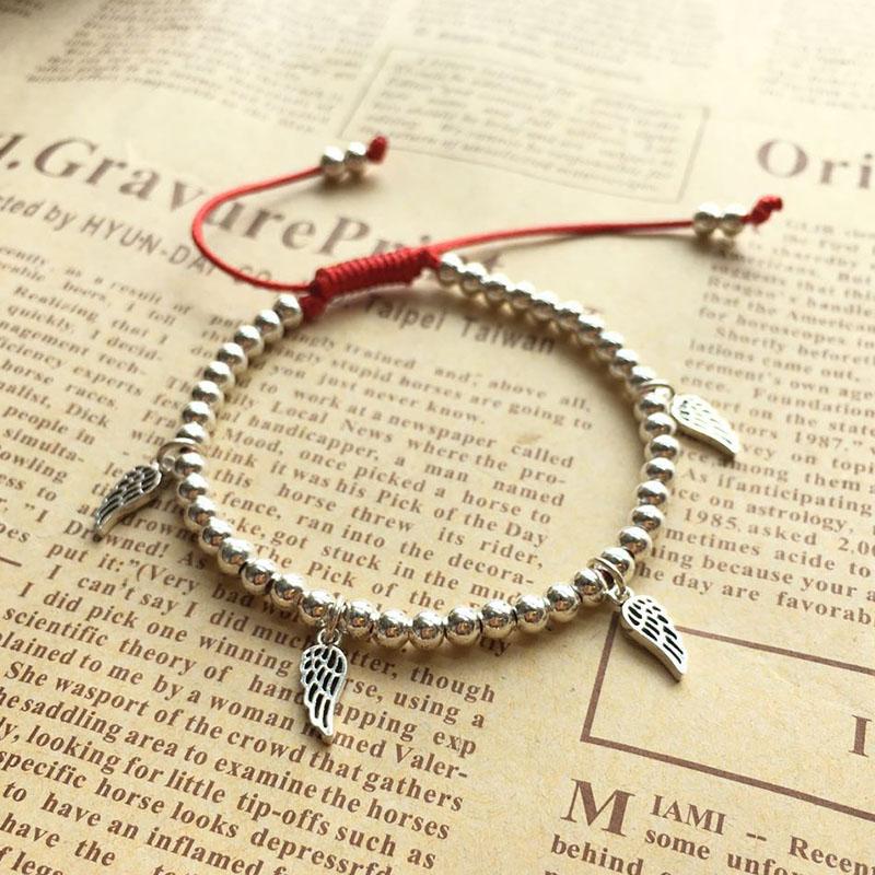 925 Sterling Silver & Red Rope GUARDIAN ANGEL Wings Bracelet