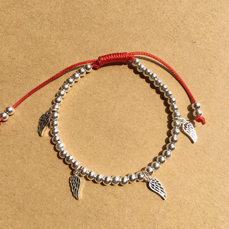 925 Sterling Silver & Red Rope GUARDIAN ANGEL Wings Bracelet