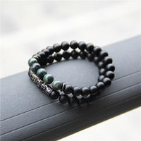 Thumbnail for 2/pc Natural Black Onyx & Kambaba Jasper' FOR PEACE'  Men's Bracelet  Set