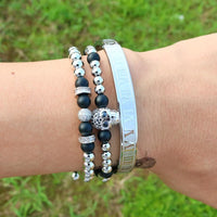 Thumbnail for Luxury Titanium Skull , Onyx & Pave 3 Pc Bracelet Set