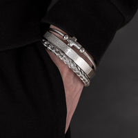 Thumbnail for Men's Luxury 3 Pc Stainless Steel Cross & Braided Bracelet Set