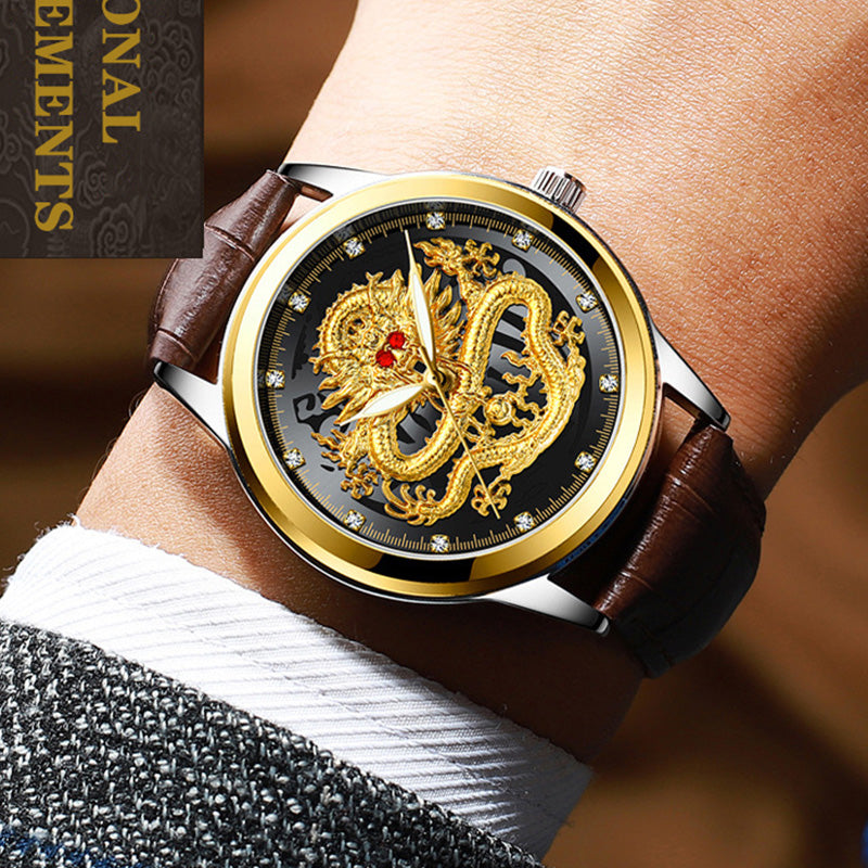 Luxury 3D Engaged Gold Dragon Spirit Watch