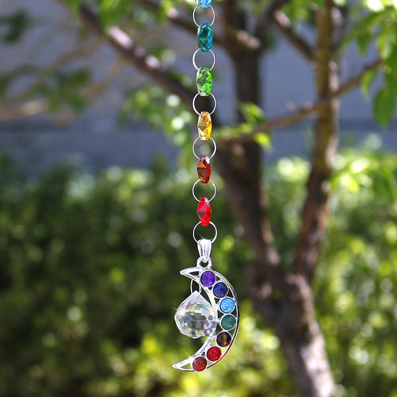 Hanging 7 Chakra Half Moon Crystal Suncatcher