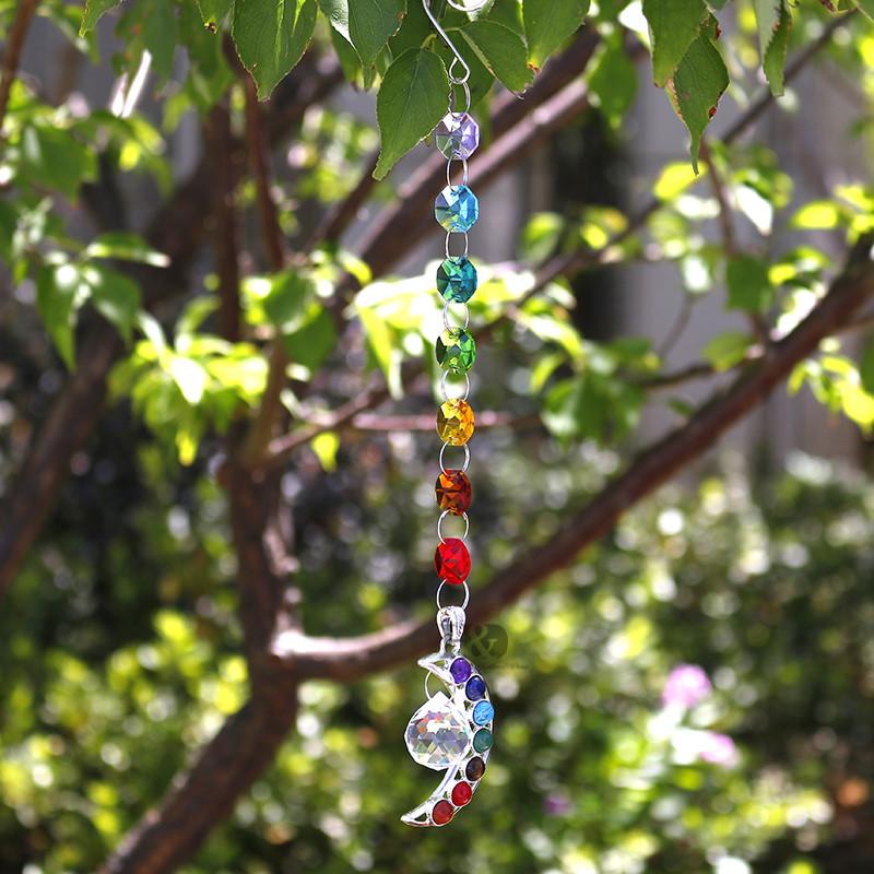 Hanging 7 Chakra Half Moon Crystal Suncatcher