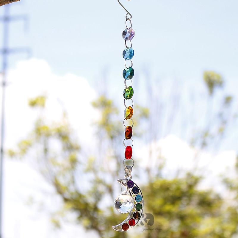 Hanging 7 Chakra Half Moon Crystal Suncatcher