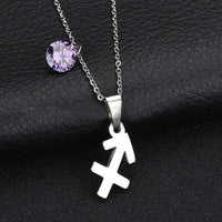 Thumbnail for Titanium Steel  Zodiac Sign Pendant Necklace w/ Austrian Rhinestone Birthstone Crystal