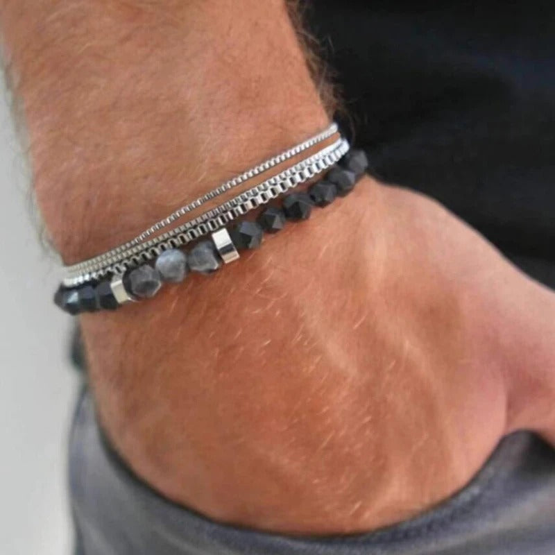 2-Piece Tranquility Bracelet Set – Stainless Steel & Map Jasper