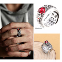 Thumbnail for Natural  Garnet & 925 Sterling Silver LUCKY PIXIU OM Mantra Ring