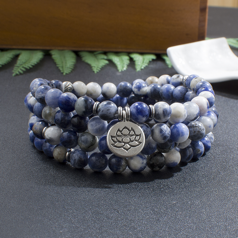 Picasso Jasper & Blue Stone Mala Beads Bracelet/Necklace