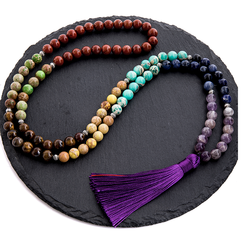 Beautiful 7 Chakra Natural Stone Mala Pendant Necklace