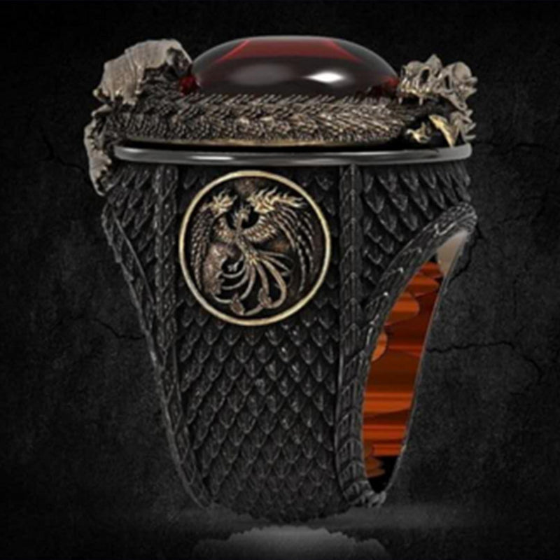 Gold Dragon Red Crystal Stainless Steel Ring