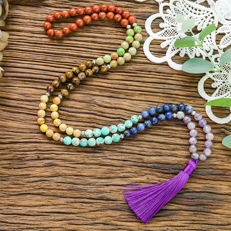 Beautiful 7 Chakra Natural Stone Mala Pendant Necklace