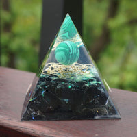 Thumbnail for #242- Handmade Malachite & Obsidian 'EARTH & FIRE VIBRANCY' ORGONITE Pyramid