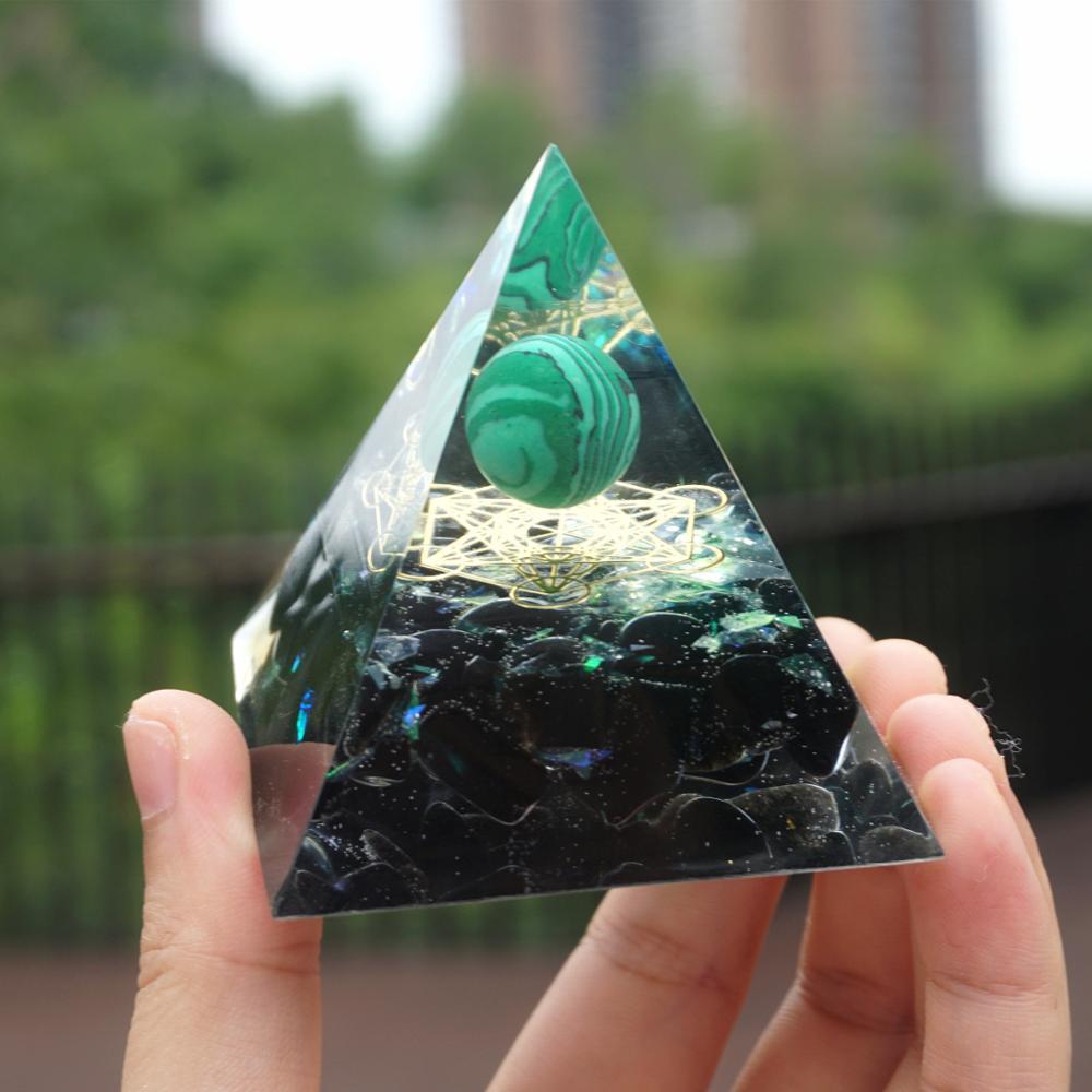 #242- Handmade Malachite & Obsidian 'EARTH & FIRE VIBRANCY' ORGONITE Pyramid