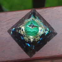 Thumbnail for #242- Handmade Malachite & Obsidian 'EARTH & FIRE VIBRANCY' ORGONITE Pyramid