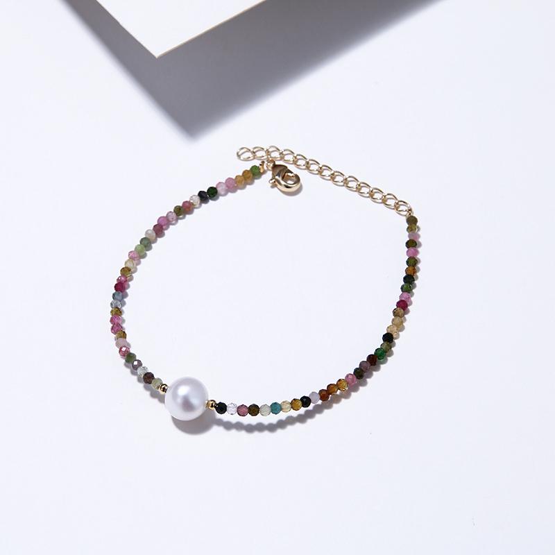 Natural Tourmaline & Freshwater Pearl  CALMNESS Bracelet