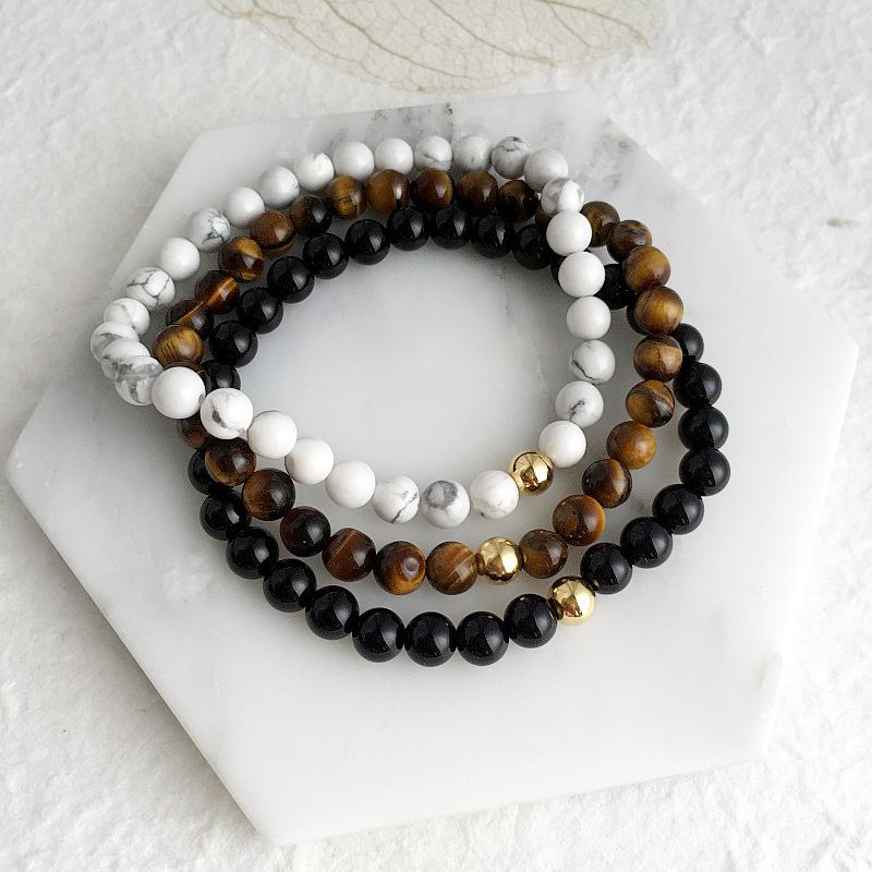 3 pc set of Men's Natural Stone Bracelets-Embrace Positivity!