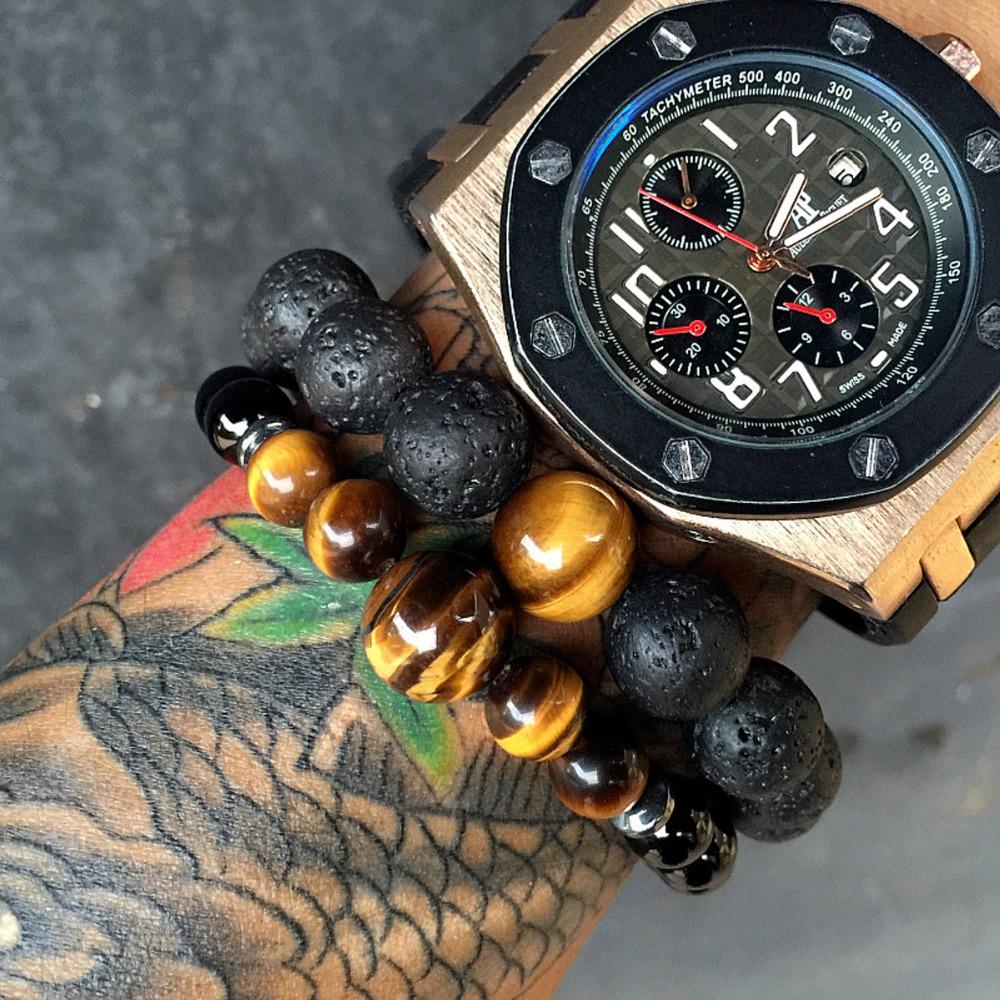 CALM & PROTECT yourself with a Potent Tiger Eye & Lava Stone Mix Bracelet