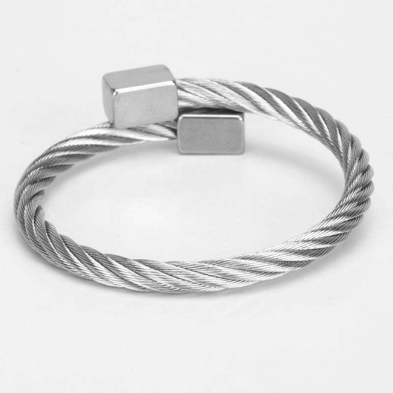 Titanium Steel Silver Twist Men's Bangle