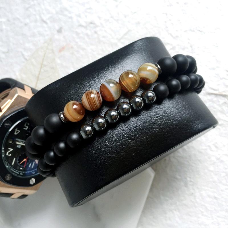 2 Pc/Set of Elegant Men's Natural Stone Energy Bracelets