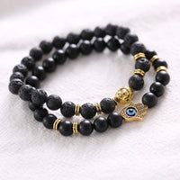 Thumbnail for 2 PCS Lava Beads Hamsa and Buddha Bracelet Set