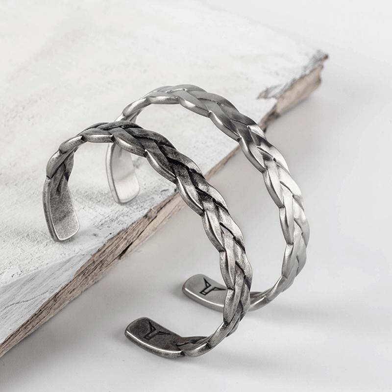 Twisted Braid Titanium Steel Cuff Bangle- or ROCK the 3pc SET!