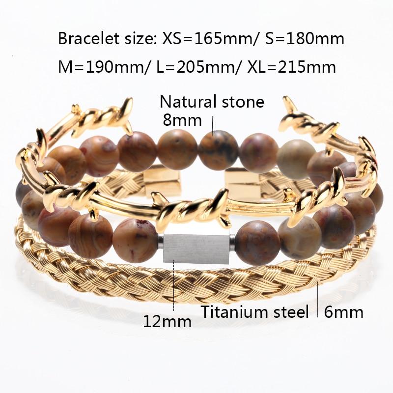 Luxury Gold Titanium Bangles & Picture Stone 3 pc Men's Bracelet Set