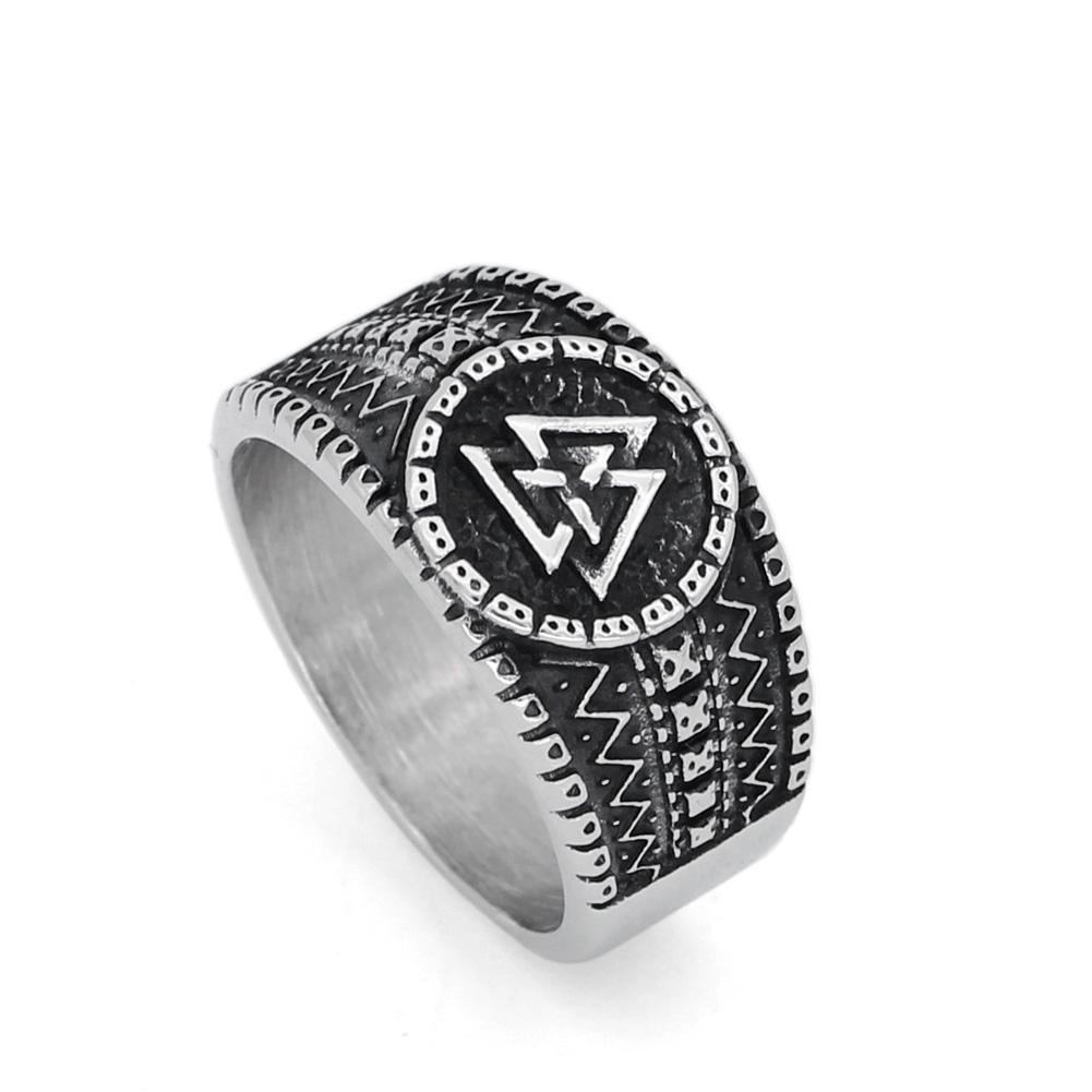 Mens  Stainless Steel Norse Valknut Rune amulet Ring