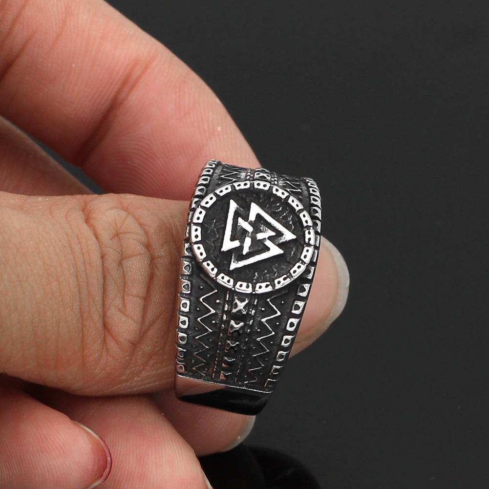 Mens  Stainless Steel Norse Valknut Rune amulet Ring