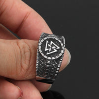 Thumbnail for Mens  Stainless Steel Norse Valknut Rune amulet Ring